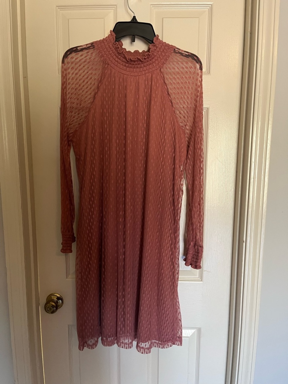 Nina Leonard Dusty Rose Long-Sleeve Lace-Textured Dress